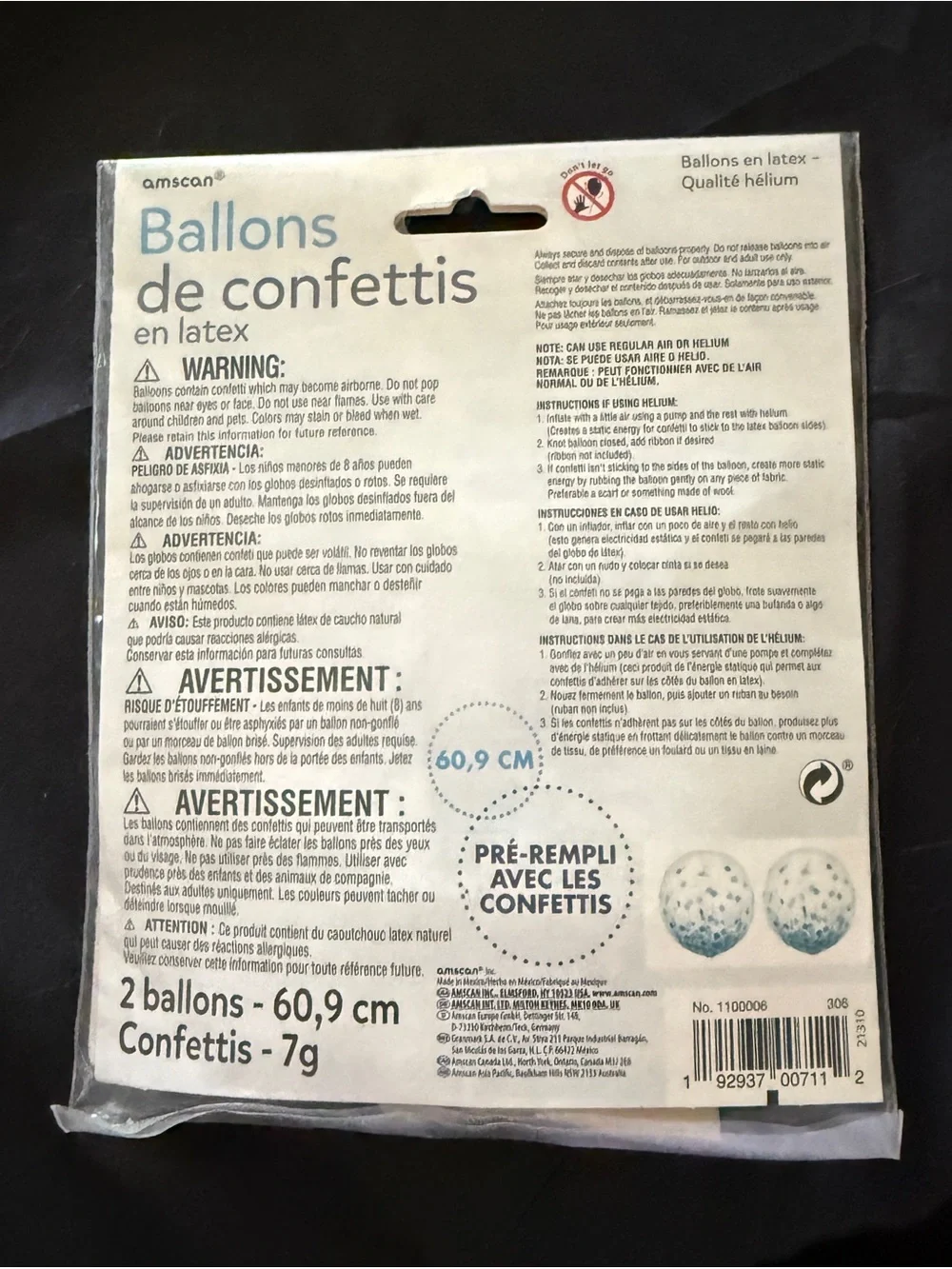 Amscan Blue & Silver Confetti Latex Balloons - 24-Inch (2 Pack) Helium Quality